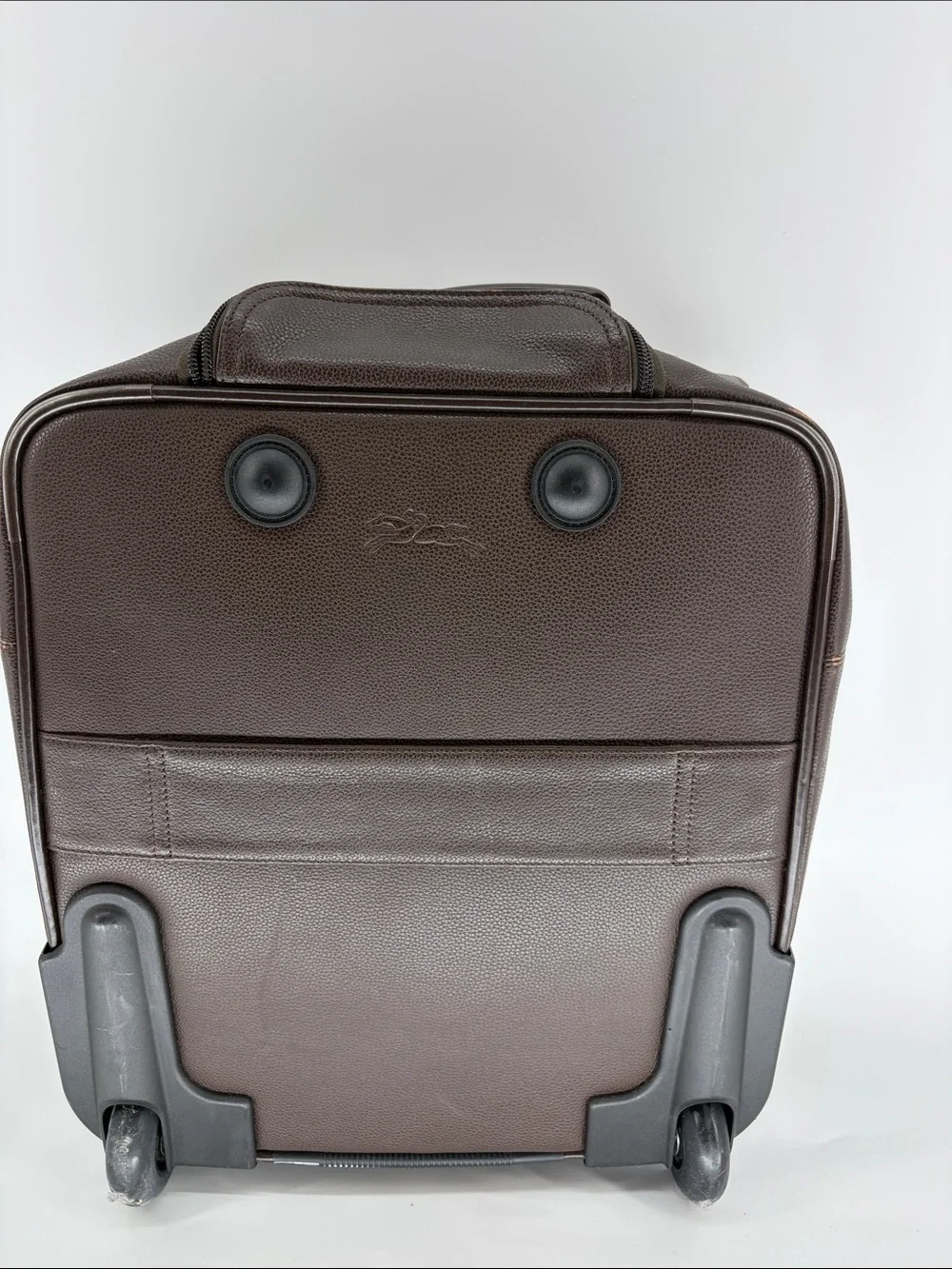 Longchamp Brown Leather Travel Carry-On Rolled Wheeled Bag with Expansion Option